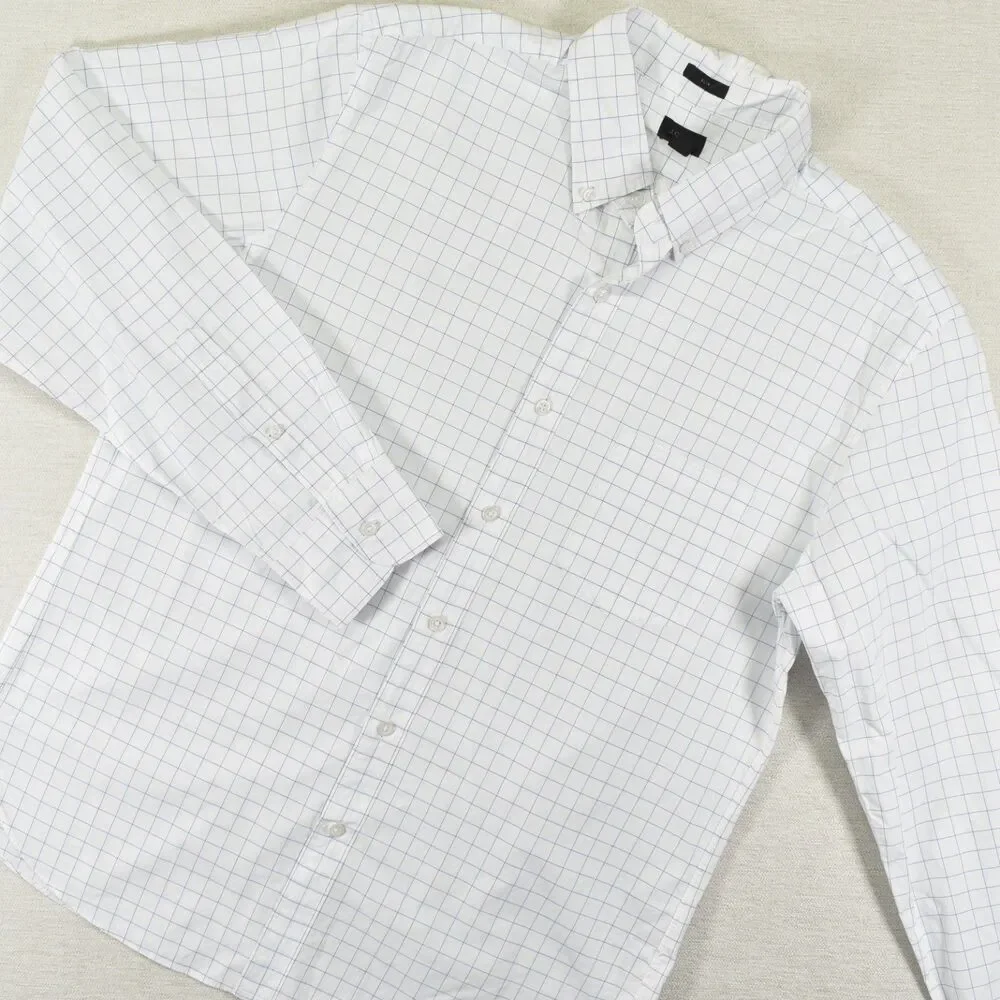 J.Crew Slim Fit Grid Windowpane Plaid Button Down Dress Shirt Large White Blue